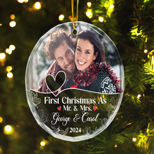 Custom Photo First Christmas As Mr & Mrs Couples - Customized Personalized Glass Ornament - Gift For Couple