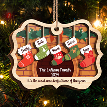 Stockings Hanging The Most Wonderful Time Of Year - Personalized 2-Layered Wooden Ornament - Engraved Gifts For Family Members