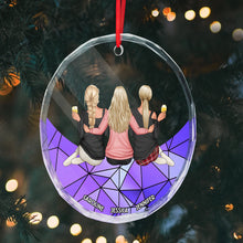 Family Sitting On The Moon - Customized Personalized Glass Ornament - Christmas Gift For Family