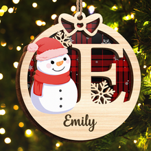 Chrismas Snowman Monogram Personalized 2-Layered Wooden Ornament Christmas Gifts For Her, Him