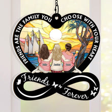 Friends Are The Family - Personalized Acrylic Window Suncatcher Ornament - Gift For Besties, Sisters