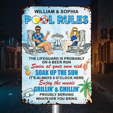 Pool Rules Enjoy The Music Grilling And Chilling Gift For Couples Personalized Custom Metal Sign