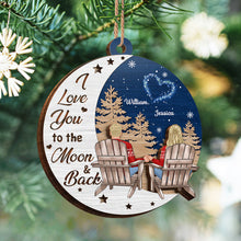 I Love You To The Moon & Back - Customized Personalized 2-Layered Wooden Ornament - Gift For Couple Husband Wife