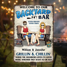 Welcome Sign - Grilling And Chilling - Personalized Metal Signs For Backyard and Poolside