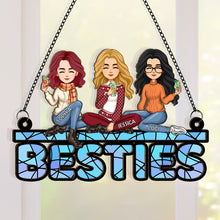 Besties Sitting Together  - Personalized Acrylic Window Suncatcher Ornament - Gift For Best Friends, BFF, Sisters