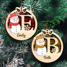 Chrismas Snowman Monogram Personalized 2-Layered Wooden Ornament Christmas Gifts For Her, Him