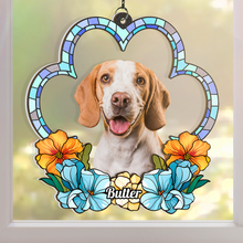 Custom Photo Dog Cat Floral Stained Glass - Personalized Acrylic Window Suncatcher Ornament - Christmas Gift For Dog Lovers, Pet Lovers