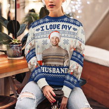 Custom Photo I Love My - Customized Personalized Ugly Sweater - Christmas Gift For Couple Husband Wife