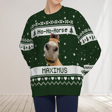 Custom Photo Ho-Ho-Horse Christmas Funny Horse Face - Ugly Sweater - Christmas Gifts Personalized Custom Ugly Sweater