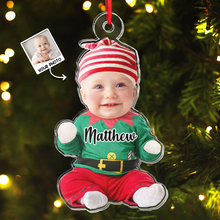 Custom Photo Cute Kid Baby Elf - Personalized Acrylic Ornament - Christmas Gift For Baby Kids, Newborn Baby