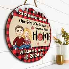 Our First Christmas In Our New Home - Customized Personalized Door Sign - Christmas Gift For Couple Husband Wife