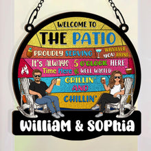 Patio Welcome Grilling Proudly Serving Whatever You Bring - Personalized Acrylic Window Suncatcher Ornament - Gift For Couple Husband Wife