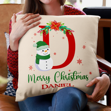 Monogram Christmas Snowman Personalized Custom Pillow Merry Christmas Gift