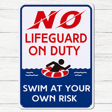 No Lifeguard On Duty Swim At Your Own Risk Swimming Poolside Backyard Themed Metal Sign