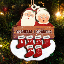 Santa Claus Mrs Claus Grandkids - Personalized 2-Layered Wooden Ornament - Gifts For Family