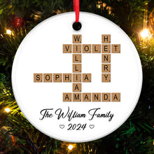 Family Crossword Puzzle Art Ornament - Customized Personalized Ceramic Ornament - Christmas Gift For Family Members