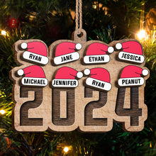 Chrismas Family Name Santa Hat 2024 - Personalized 2-Layered Wooden Ornament - Gifts For Family