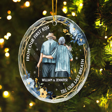 From Our First Kiss Till Our Last Breath Old Couples - Customized Personalized Glass Ornament - Gift For Old Couple