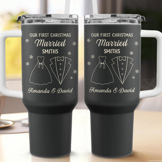 Our First Christmas As Mr & Mrs - Personalized Custom 40oz Stainless Steel Tumbler - Gift For Couple