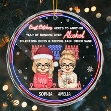 Custom Character - Here's To Another Year Of Bonding Over Alcohol - Personalized Custom Christmas Glass Ornament Gift For Her, Bestie