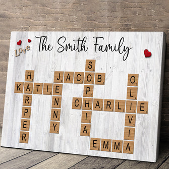 Family Crossword Canvas - Customized Family Name Canvas - Gift For Family Members