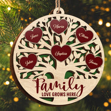 Family Love Grows Here - Personalized 2-Layered Wooden Ornament - Engraved Gifts For Family