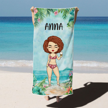 Chibi Lady Summer Vibe Gift For Bestie, Best Friend Personalized Custom Beach Towel