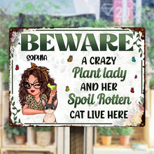 Beware A Crazy Plant Lady - Personalized Classic Metal Signs - Gift For Cat Lovers