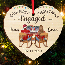 Our First Christmas Engaged - Customized Personalized Wooden Cutout Ornament - Couple Gift For Husband Wife