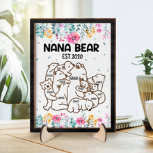 Flowery Mama Bear - Personalized Customized 2-Layered Wooden Plaque - Gift For Mom, Grandma, Wife, Her