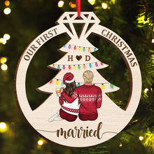 Our First Christmas - Personalized Wooden Cutout Ornament - Gift For Married Couples, Husband, Wife