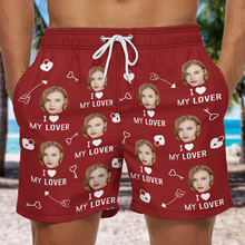 Custom Photo Funny I Love My Lover Gift For Husband, Boyfriend Personalized Custom Beach Shorts