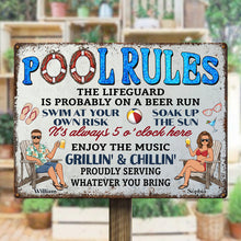 Pool Rules Swim At Your Own Risk Grilling  - Personalized Customized Metal Sign - Gift For Couples, Family Members, Friends