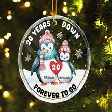 Christmas Penguin Couple Shaped - Personalized Glass Ornament - Christmas Gift For Couple, Lovers