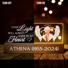 Custom Photo - Your Light Always Shine In My Heart - Customized Personalized Acrylic LED Night Light - Memorial Gift For Loss