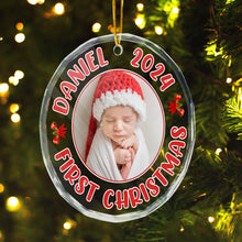 Custom Photo - First Christmas - Customized Personalized Glass Ornament - Gift For Baby First Mom Dad