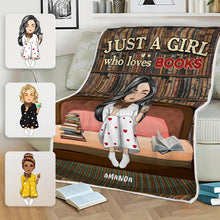 Personalized  Blanket - Just A Girl Who Loves Books Bed Sitting - Gift For Book Reading Lovers