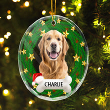 Custom Pet Photo Christmas Wreath Ring - Personalized Glass Ornament - Gift For Pet Lovers
