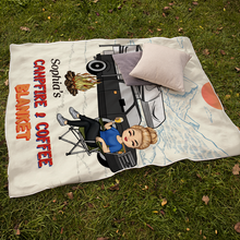 Campfire And Coffee Blanket - Personalized  Blanket - Gift For Camping Lovers, Campers