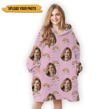 Personalized Oversized Blanket Hoodie Custom Face Warm Hoodie Rainbow Pattern Gift For Besties Mother