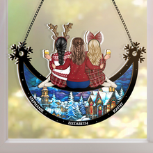 Sitting On The Moon - Customized Personalized Window Suncatcher Ornament - Christmas Gift For Bestie Best Friend