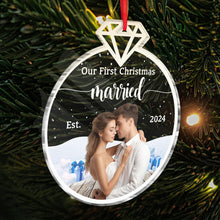 Custom Photo Our First Christmas Married - Personalized Custom Acrylic Ornament - Gift For Couple