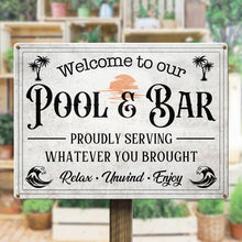 Welcome To Our Pool & Bar - Swimming Metal Sign Home Yard Poolside Decoration