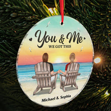 Back View Couple Sitting Beach Landscape - Personality Customized Ornament - Gift For Couple