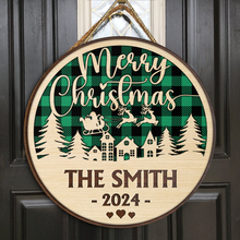 Merry Christmas, Art with Family Name - Personalized Door Signs - Christmas Gift For Family