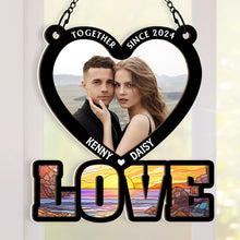 Custom Letter Heart & Couples Picture - Personalized Acrylic Window Suncatcher Ornament - Gift For Couple