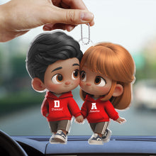 Cutie Cartoon Couple Hanger - Customized Personalized Acrylics Car Ornament - Valentine's Day Gift For Couples, Lovers