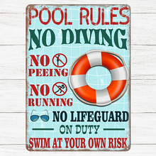 Pool Rules Swim At Your Own Risk Wall Art Funny Swimming Pool Signs - Swimming Pool Metal Signs