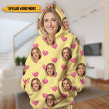 Personalized Oversized Blanket Hoodie Custom Face Warm Hoodie Heart Pattern Gift For Besties Mother