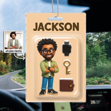 Custom Photo Mini Figure Packaging Toy Box Style - Personalized Customized Acrylic Car Ornament - Father's Day Gift For Dads, Family Members and Friends